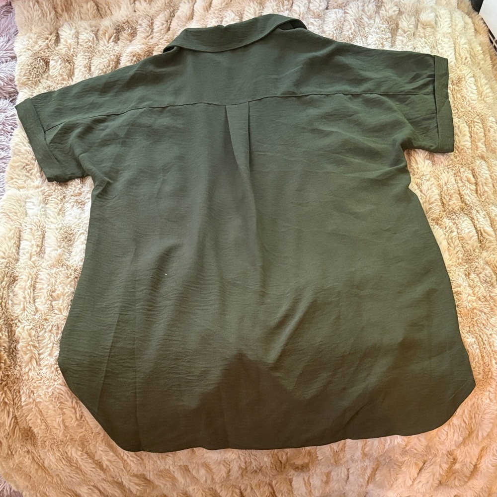 Olive Green Women's Button-Up Top - Picture 3 of 3